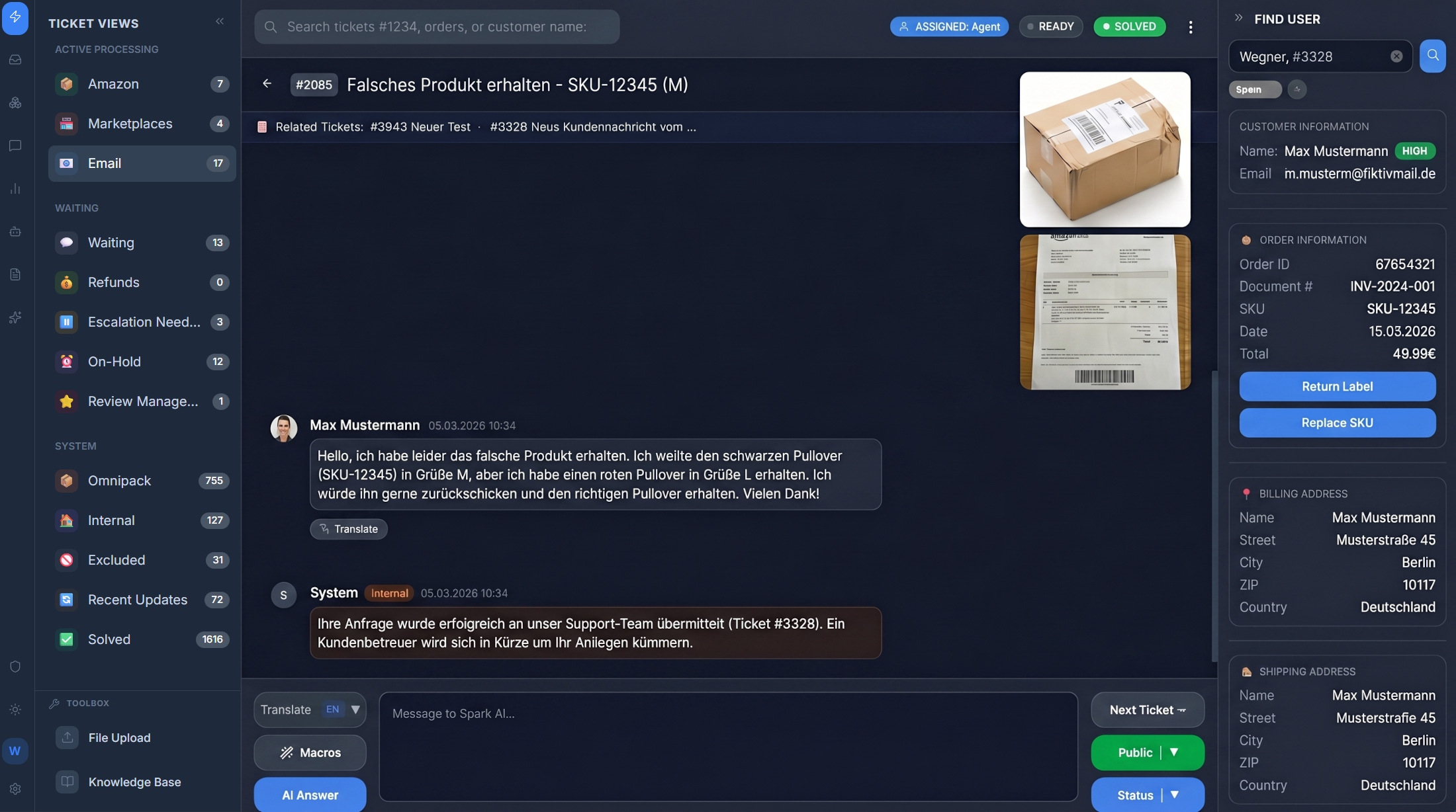 Seller Reply support interface
